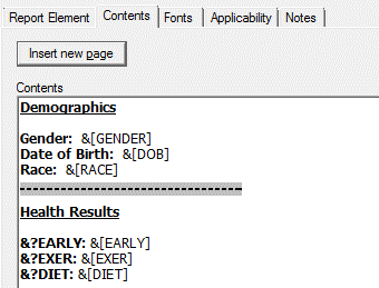 Report Elements: Contents Tab