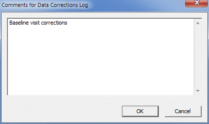Comments for Data Corrections Log Dialog Box
