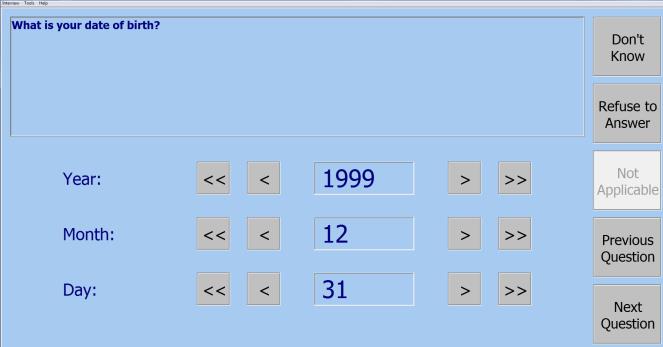 Sample CAPI Screen for date type element with color options