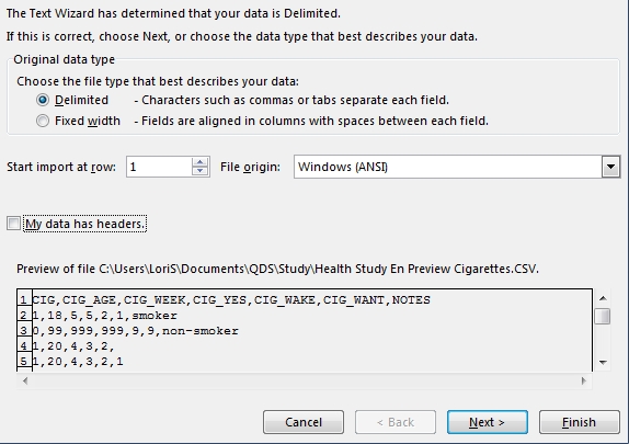 Text to Columns Wizard to convert delimited file to spreadsheet format