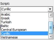 Font Script options box